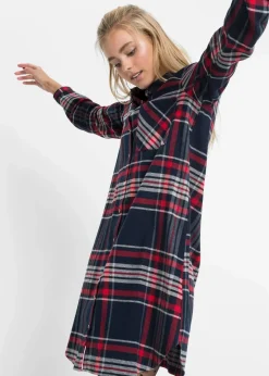 bonprix Bekleidung·Pullover & Strickjacken|Kleider^Hemdblusenkleid aus reiner Baumwolle dunkelblau/rot/weiß kariert