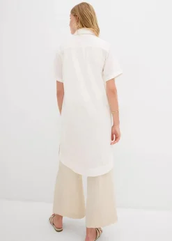 bonprix Kleider|Bekleidung·Pullover & Strickjacken^Hemdblusenkleid aus reiner Baumwolle wollweiß