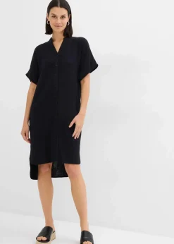 bonprix Bekleidung·Pullover & Strickjacken|Kleider^Hemdblusenkleid aus reiner Baumwolle schwarz