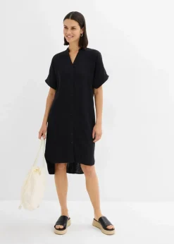 bonprix Bekleidung·Pullover & Strickjacken|Kleider^Hemdblusenkleid aus reiner Baumwolle schwarz