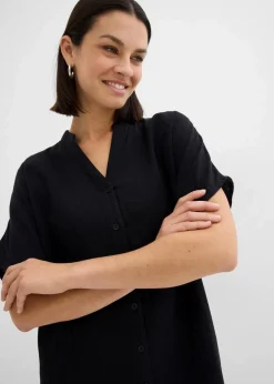 bonprix Bekleidung·Pullover & Strickjacken|Kleider^Hemdblusenkleid aus reiner Baumwolle schwarz