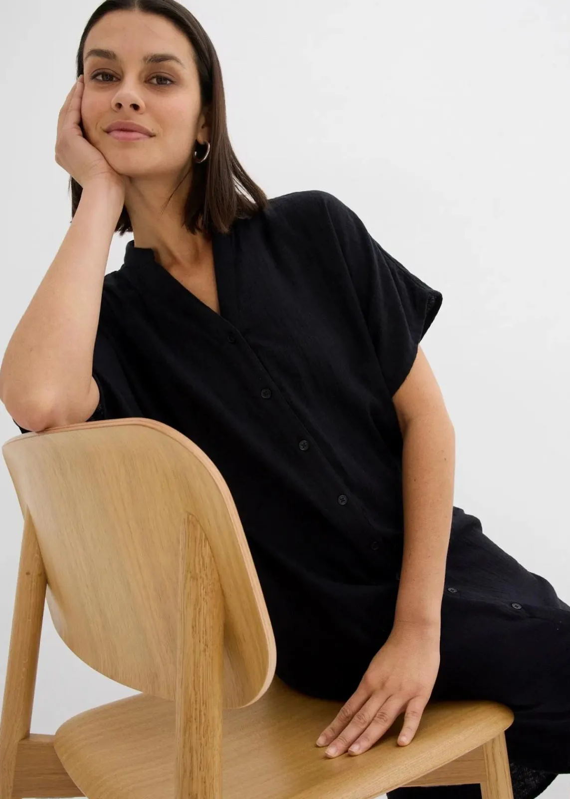 bonprix Bekleidung·Pullover & Strickjacken|Kleider^Hemdblusenkleid aus reiner Baumwolle schwarz