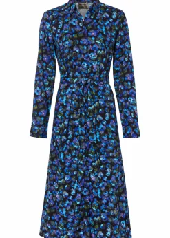 bonprix Bekleidung·Pullover & Strickjacken|Kleider^Hemdblusenkleid aus reiner Viskose blau geblümt