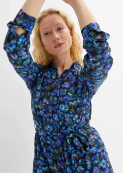 bonprix Bekleidung·Pullover & Strickjacken|Kleider^Hemdblusenkleid aus reiner Viskose blau geblümt