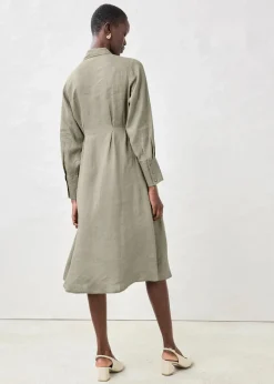 bonprix Bekleidung·Pullover & Strickjacken|Kleider^Hemdblusenkleid aus reinem Leinen new khaki