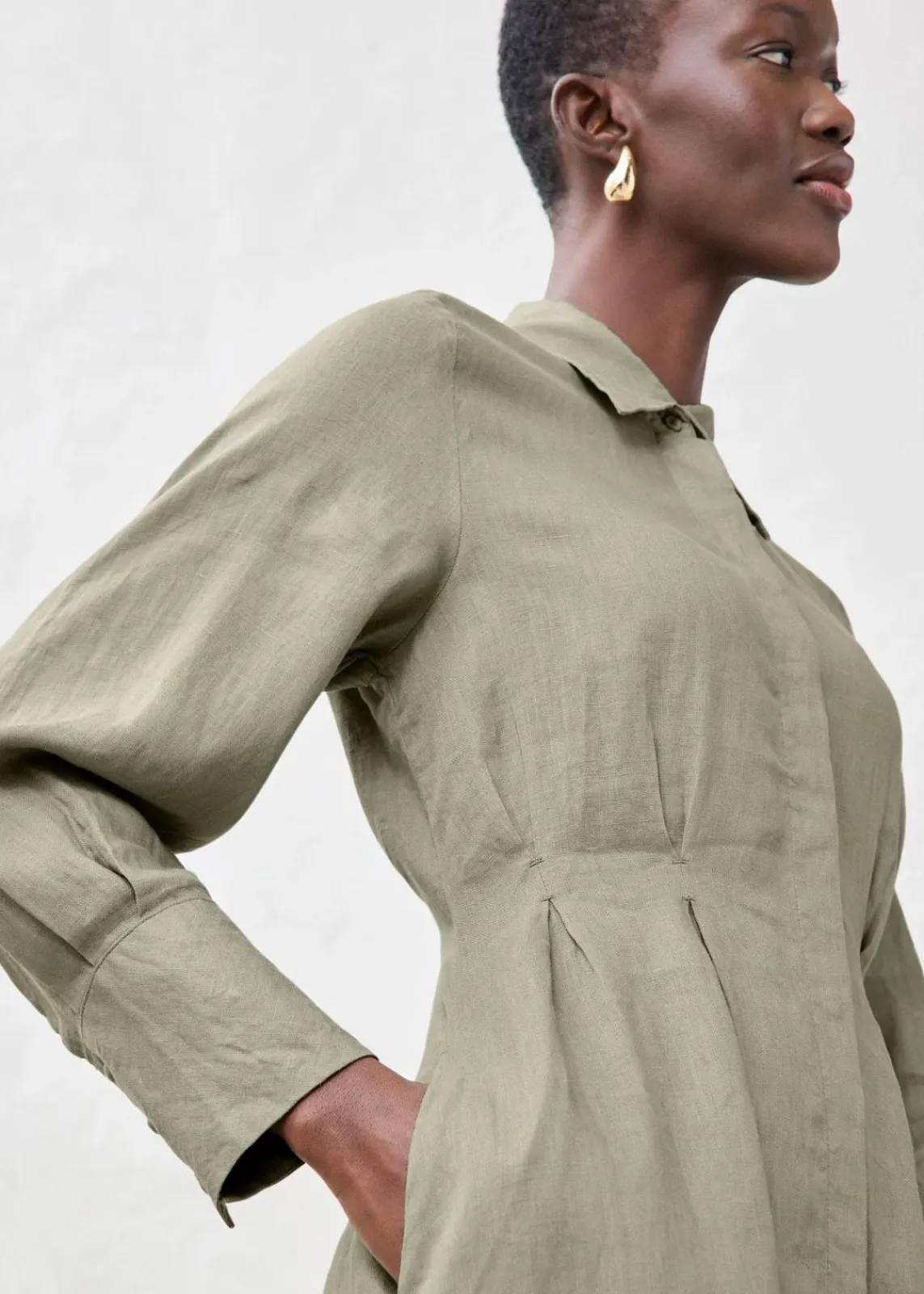 bonprix Bekleidung·Pullover & Strickjacken|Kleider^Hemdblusenkleid aus reinem Leinen new khaki