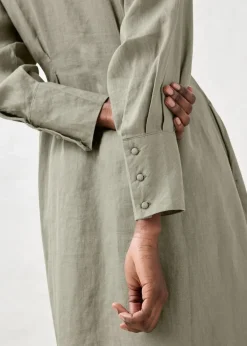 bonprix Bekleidung·Pullover & Strickjacken|Kleider^Hemdblusenkleid aus reinem Leinen new khaki