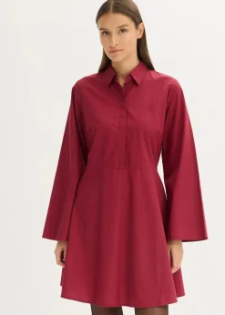 bonprix Kleider|Nachhaltigere Materialien^Hemdblusenkleid aus reiner Baumwolle pflaumenrot