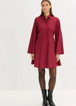 bonprix Kleider|Nachhaltigere Materialien^Hemdblusenkleid aus reiner Baumwolle pflaumenrot