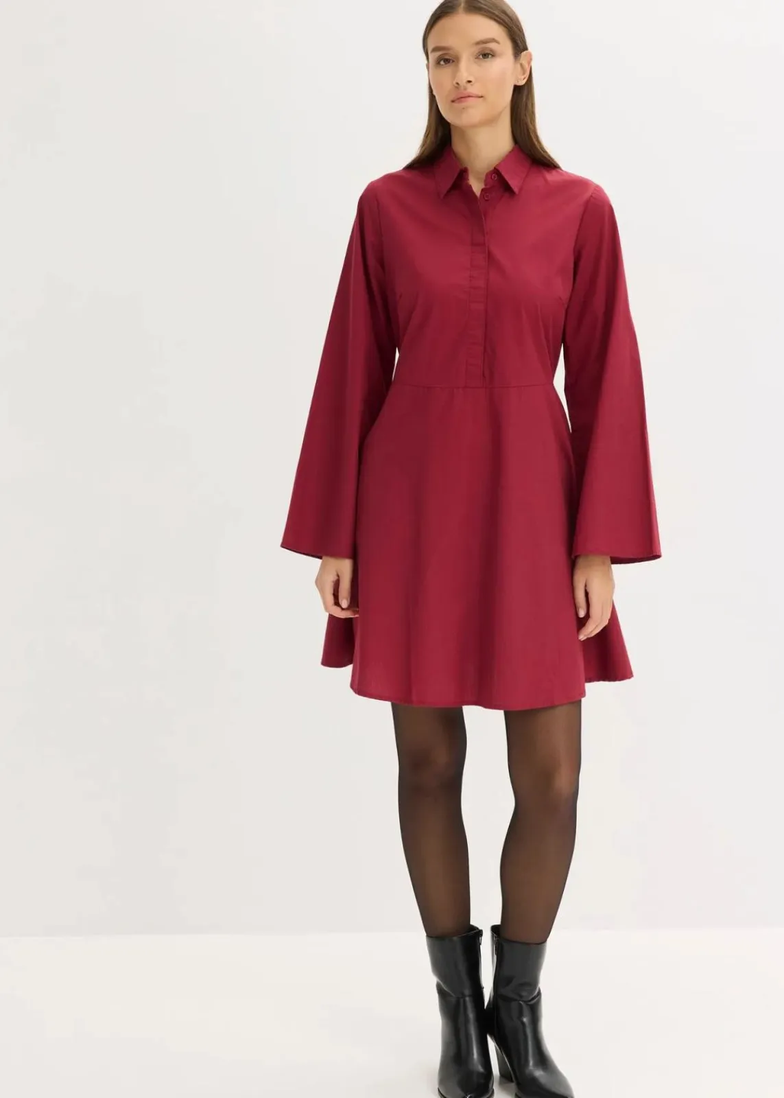 bonprix Kleider|Nachhaltigere Materialien^Hemdblusenkleid aus reiner Baumwolle pflaumenrot