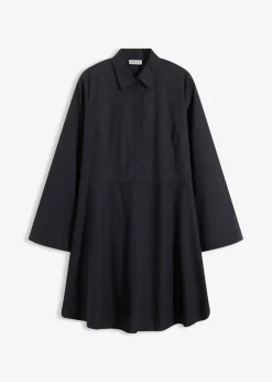 bonprix Bekleidung·Pullover & Strickjacken|Nachhaltigere Materialien^Hemdblusenkleid aus reiner Baumwolle schwarz