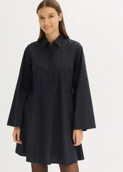 bonprix Bekleidung·Pullover & Strickjacken|Nachhaltigere Materialien^Hemdblusenkleid aus reiner Baumwolle schwarz