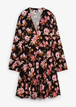 bonprix Bekleidung·Pullover & Strickjacken^Hemdblusenkleid aus reiner Viskose schwarz geblümt