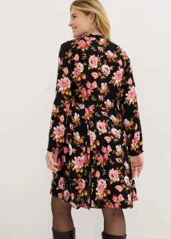 bonprix Bekleidung·Pullover & Strickjacken^Hemdblusenkleid aus reiner Viskose schwarz geblümt