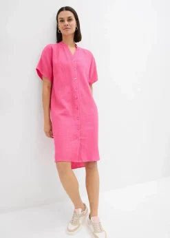 bonprix Kleider|Bekleidung·Pullover & Strickjacken^Hemdblusenkleid aus reiner Baumwolle dunkelpink