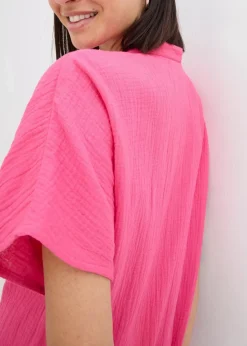 bonprix Kleider|Bekleidung·Pullover & Strickjacken^Hemdblusenkleid aus reiner Baumwolle dunkelpink