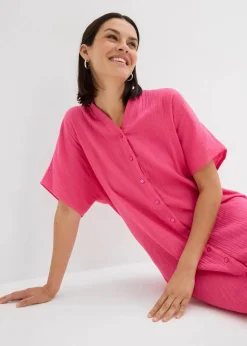 bonprix Kleider|Bekleidung·Pullover & Strickjacken^Hemdblusenkleid aus reiner Baumwolle dunkelpink