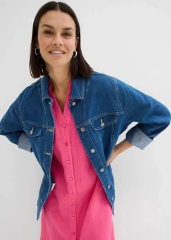 bonprix Kleider|Bekleidung·Pullover & Strickjacken^Hemdblusenkleid aus reiner Baumwolle dunkelpink
