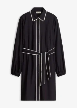 bonprix Bekleidung·Pullover & Strickjacken|Kleider^Hemdblusenkleid aus reiner Viskose schwarz/wollweiß