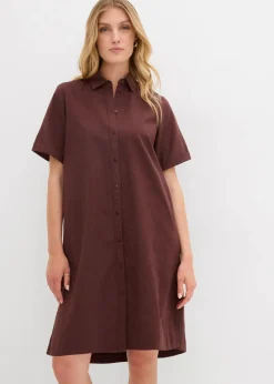 bonprix Bekleidung·Pullover & Strickjacken|Kleider^Hemdblusenkleid aus reiner Baumwolle terrabraun