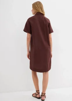 bonprix Bekleidung·Pullover & Strickjacken|Kleider^Hemdblusenkleid aus reiner Baumwolle terrabraun