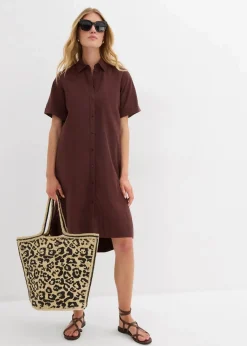 bonprix Bekleidung·Pullover & Strickjacken|Kleider^Hemdblusenkleid aus reiner Baumwolle terrabraun