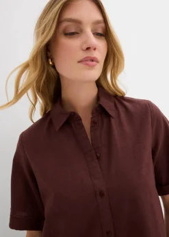 bonprix Bekleidung·Pullover & Strickjacken|Kleider^Hemdblusenkleid aus reiner Baumwolle terrabraun