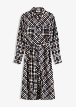 bonprix Kleider^Hemdblusenkleid aus softem Flanell dunkelbraun kariert