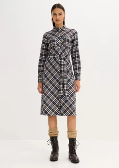 bonprix Kleider^Hemdblusenkleid aus softem Flanell dunkelbraun kariert