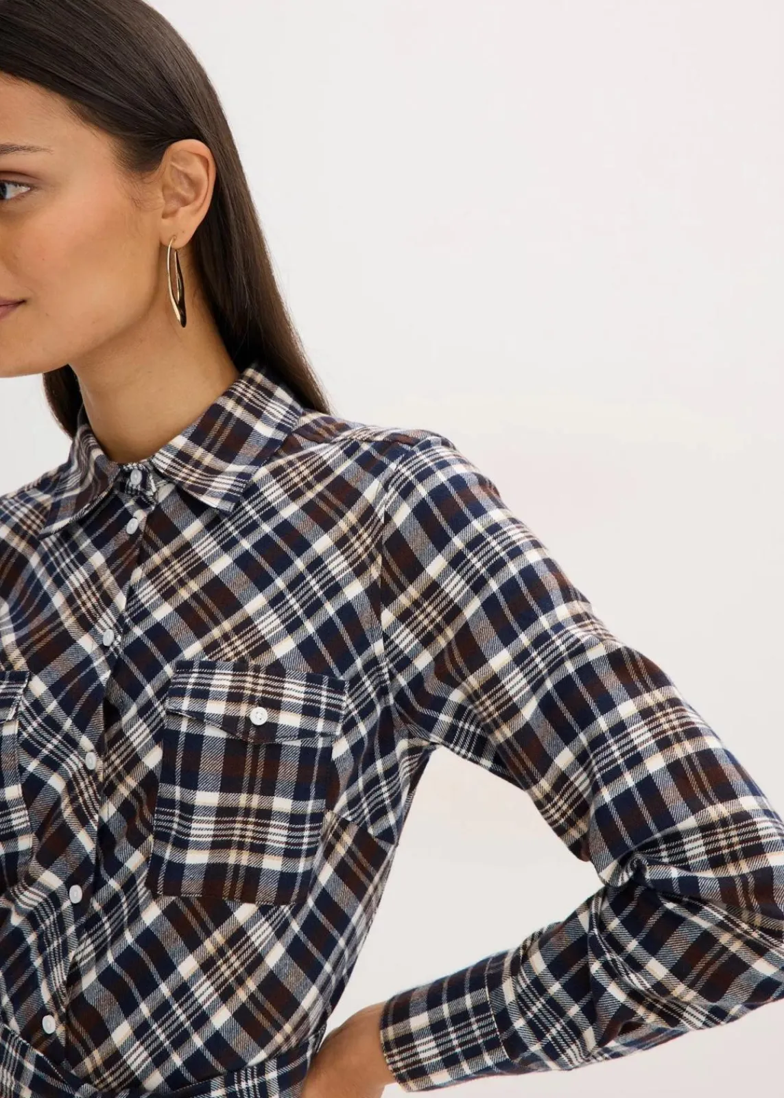 bonprix Kleider^Hemdblusenkleid aus softem Flanell dunkelbraun kariert