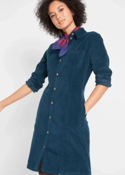 bonprix Kleider|Bekleidung·Pullover & Strickjacken^Hemdblusenkleid Cord, Stretch dunkelblau