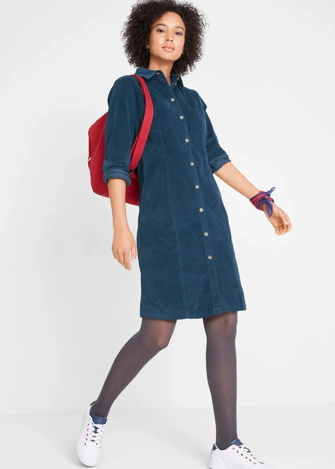 bonprix Kleider|Bekleidung·Pullover & Strickjacken^Hemdblusenkleid Cord, Stretch dunkelblau