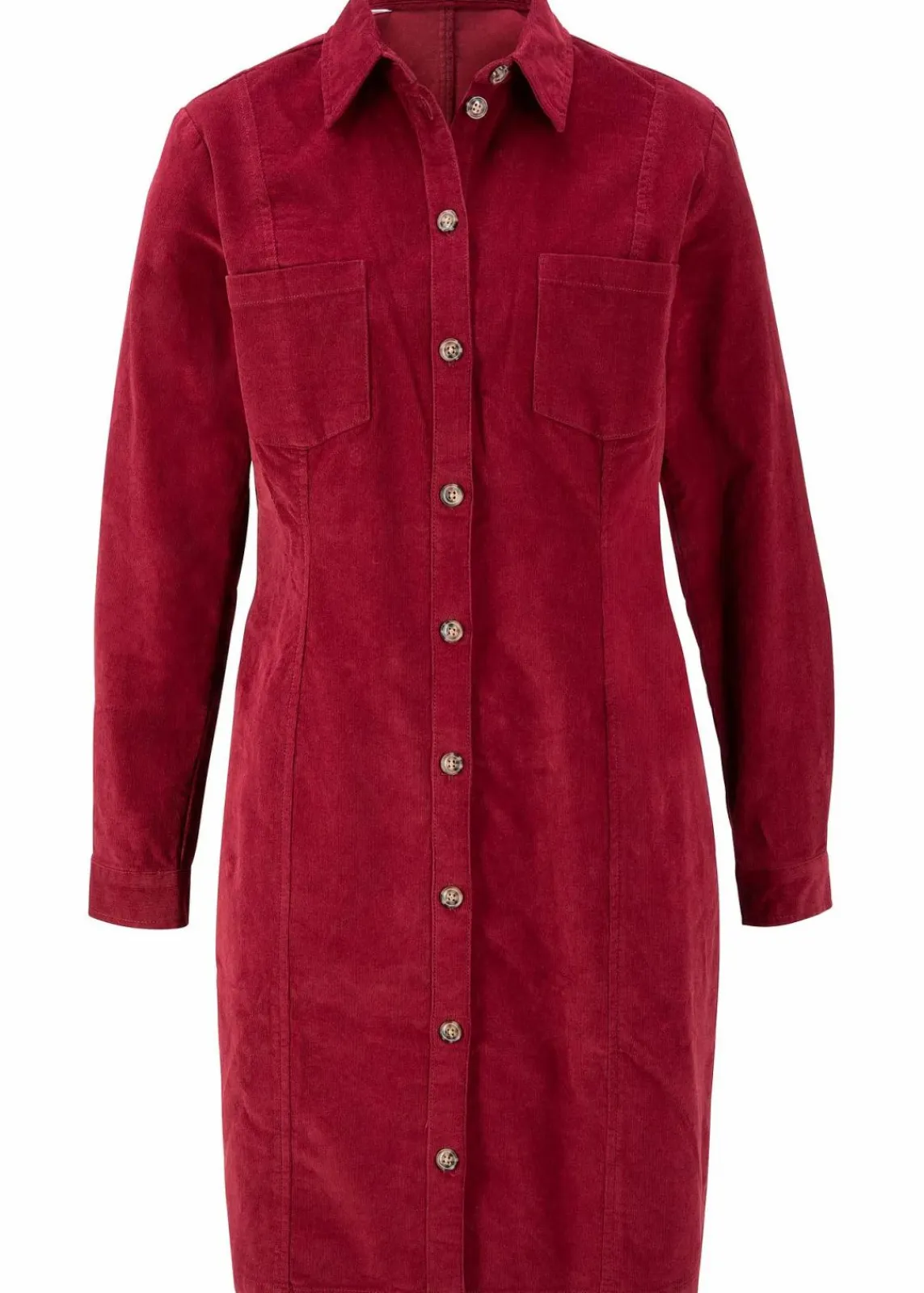 bonprix Kleider|Bekleidung·Pullover & Strickjacken^Hemdblusenkleid Cord, Stretch kastanienrot