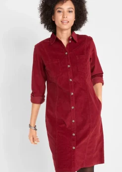 bonprix Kleider|Bekleidung·Pullover & Strickjacken^Hemdblusenkleid Cord, Stretch kastanienrot
