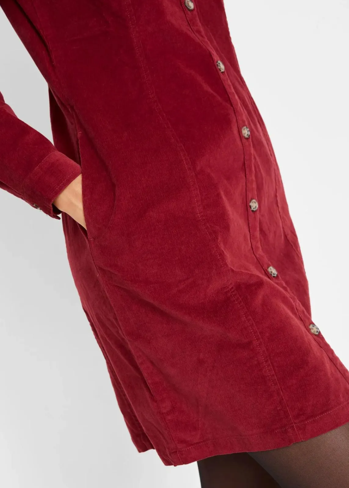 bonprix Kleider|Bekleidung·Pullover & Strickjacken^Hemdblusenkleid Cord, Stretch kastanienrot