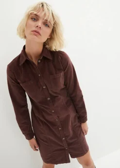 bonprix Kleider|Bekleidung·Pullover & Strickjacken^Hemdblusenkleid Cord, Stretch terrabraun