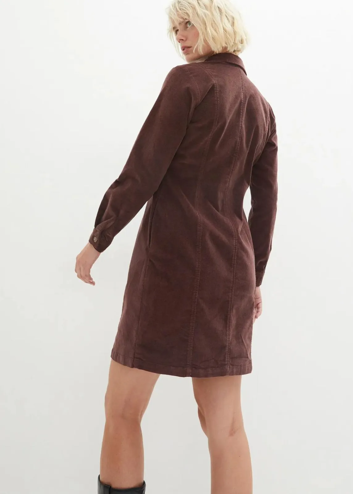 bonprix Kleider|Bekleidung·Pullover & Strickjacken^Hemdblusenkleid Cord, Stretch terrabraun