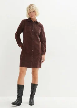 bonprix Kleider|Bekleidung·Pullover & Strickjacken^Hemdblusenkleid Cord, Stretch terrabraun