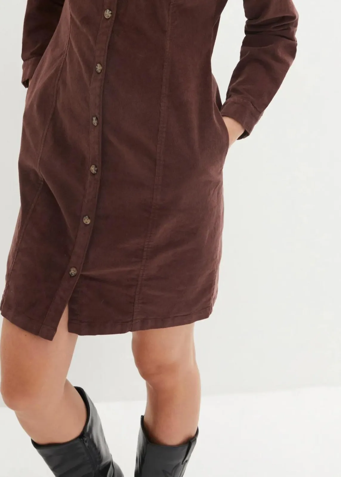 bonprix Kleider|Bekleidung·Pullover & Strickjacken^Hemdblusenkleid Cord, Stretch terrabraun