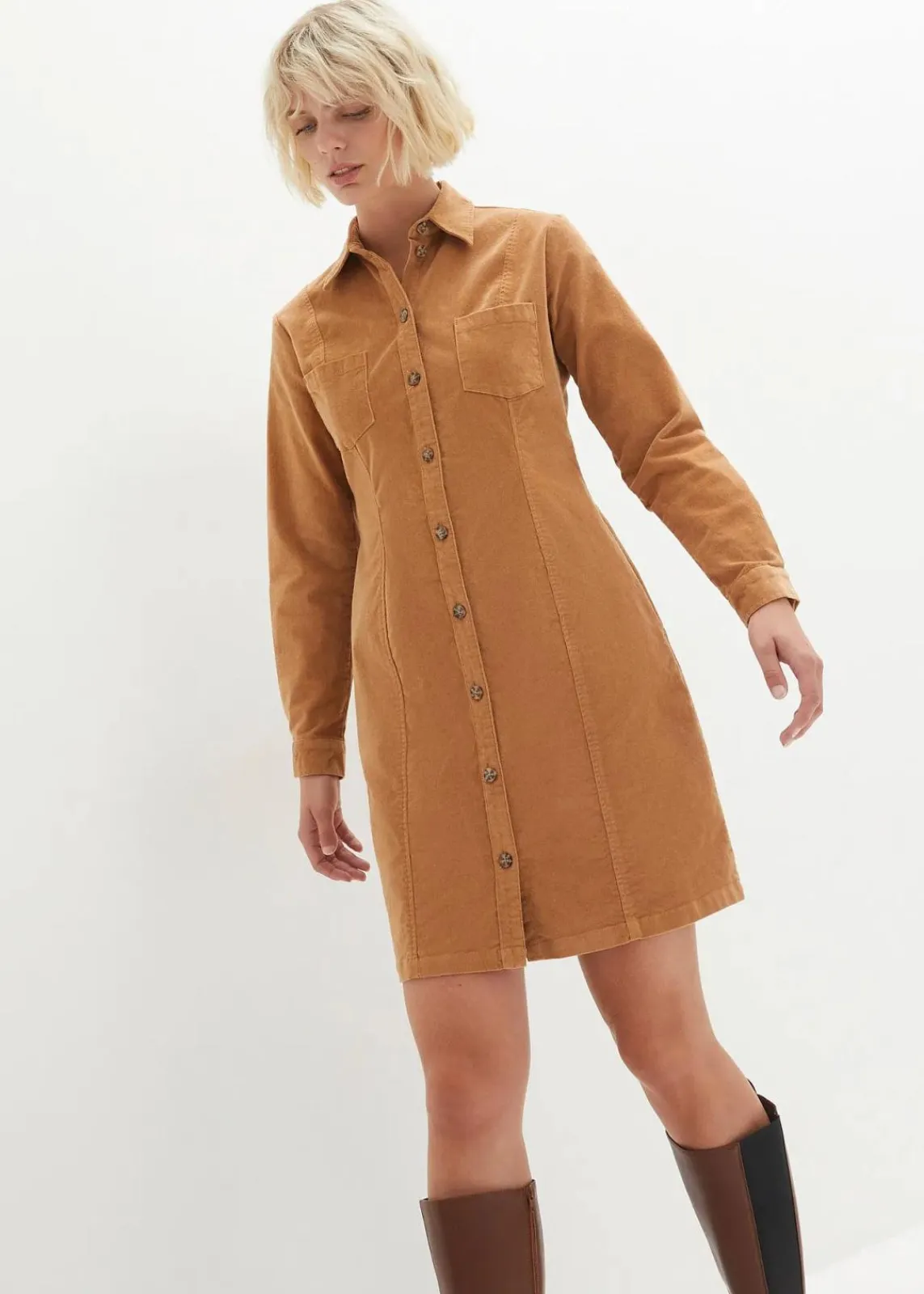bonprix Kleider|Bekleidung·Pullover & Strickjacken^Hemdblusenkleid Cord, Stretch eiskaffee