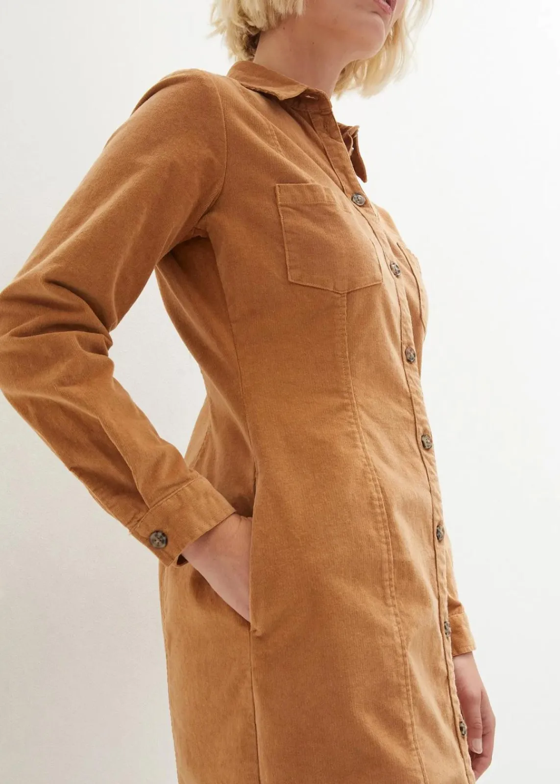 bonprix Kleider|Bekleidung·Pullover & Strickjacken^Hemdblusenkleid Cord, Stretch eiskaffee