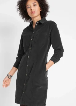 bonprix Bekleidung·Pullover & Strickjacken|Kleider^Hemdblusenkleid Cord, Stretch schwarz