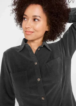 bonprix Bekleidung·Pullover & Strickjacken|Kleider^Hemdblusenkleid Cord, Stretch schwarz