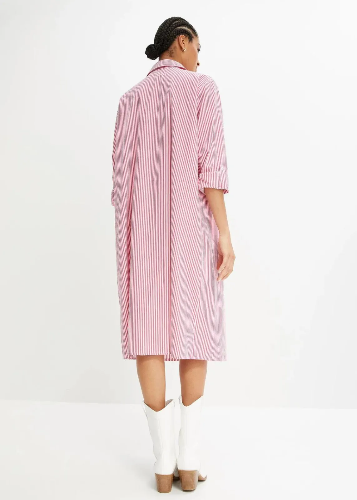 bonprix Bekleidung·Pullover & Strickjacken|Kleider^Hemdblusenkleid gestreift pinklady/weiß gestreift