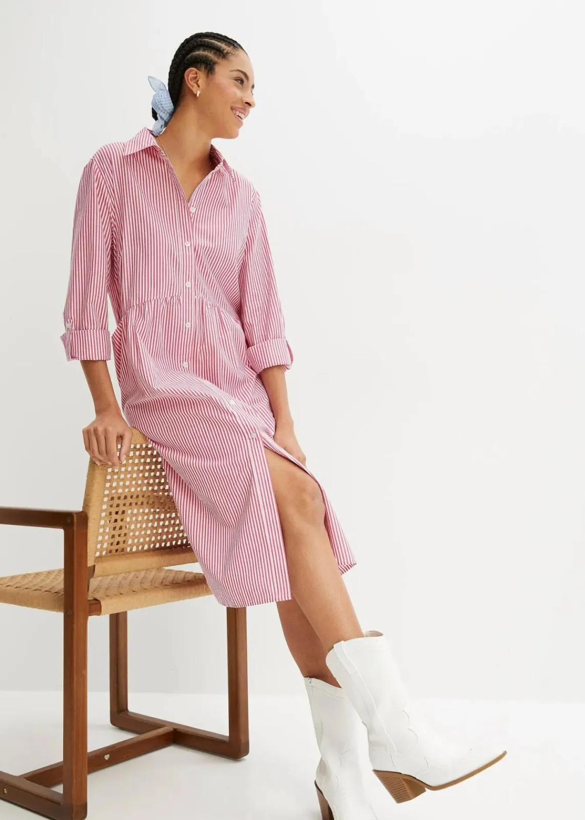 bonprix Bekleidung·Pullover & Strickjacken|Kleider^Hemdblusenkleid gestreift pinklady/weiß gestreift