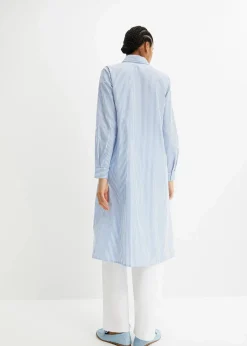 bonprix Kleider|Bekleidung·Pullover & Strickjacken^Hemdblusenkleid gestreift mittelblau/weiß gestreift