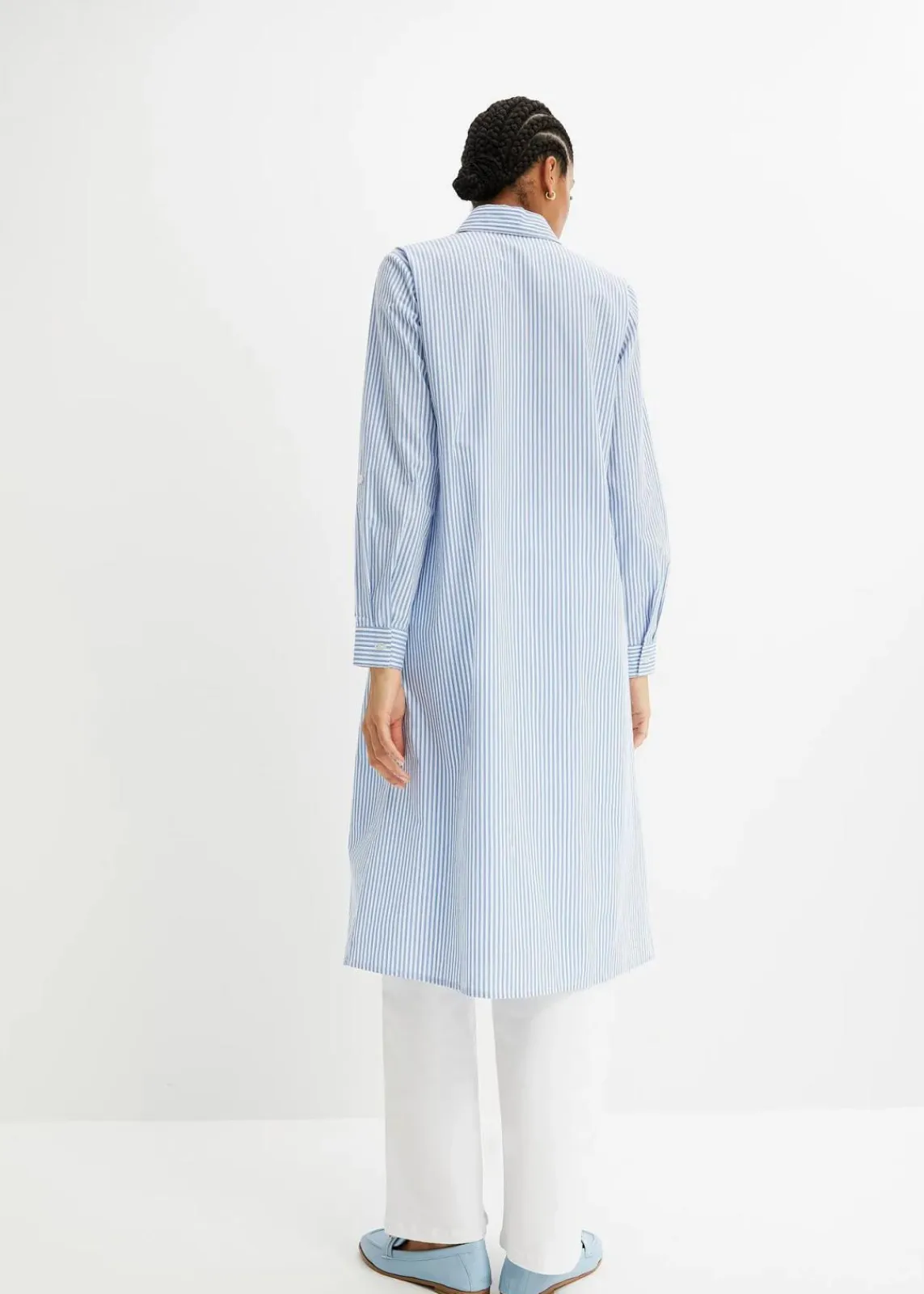 bonprix Kleider|Bekleidung·Pullover & Strickjacken^Hemdblusenkleid gestreift mittelblau/weiß gestreift