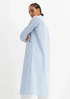 bonprix Kleider|Bekleidung·Pullover & Strickjacken^Hemdblusenkleid gestreift mittelblau/weiß gestreift