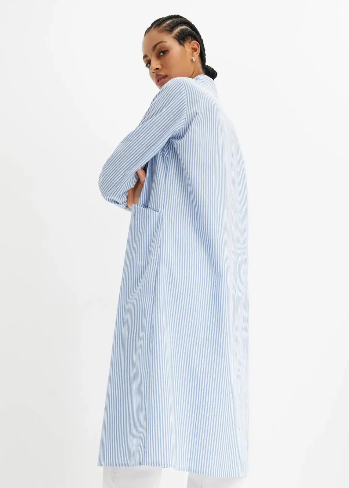 bonprix Kleider|Bekleidung·Pullover & Strickjacken^Hemdblusenkleid gestreift mittelblau/weiß gestreift