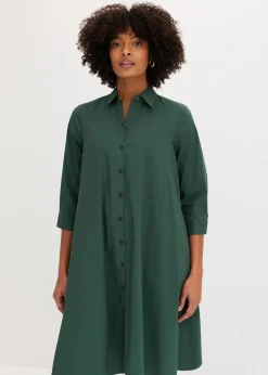 bonprix Kleider|Bekleidung·Pullover & Strickjacken^Hemdblusenkleid mit Baumwolle schattengrün
